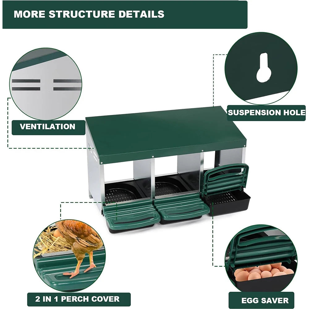 3 Compartment  Roll Out Nesting Box for Chicken Coop