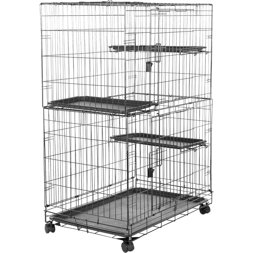 3-Tier Cat Cage Playpen  Kennel - 35.8L x 22.4W x 50.6H, Black