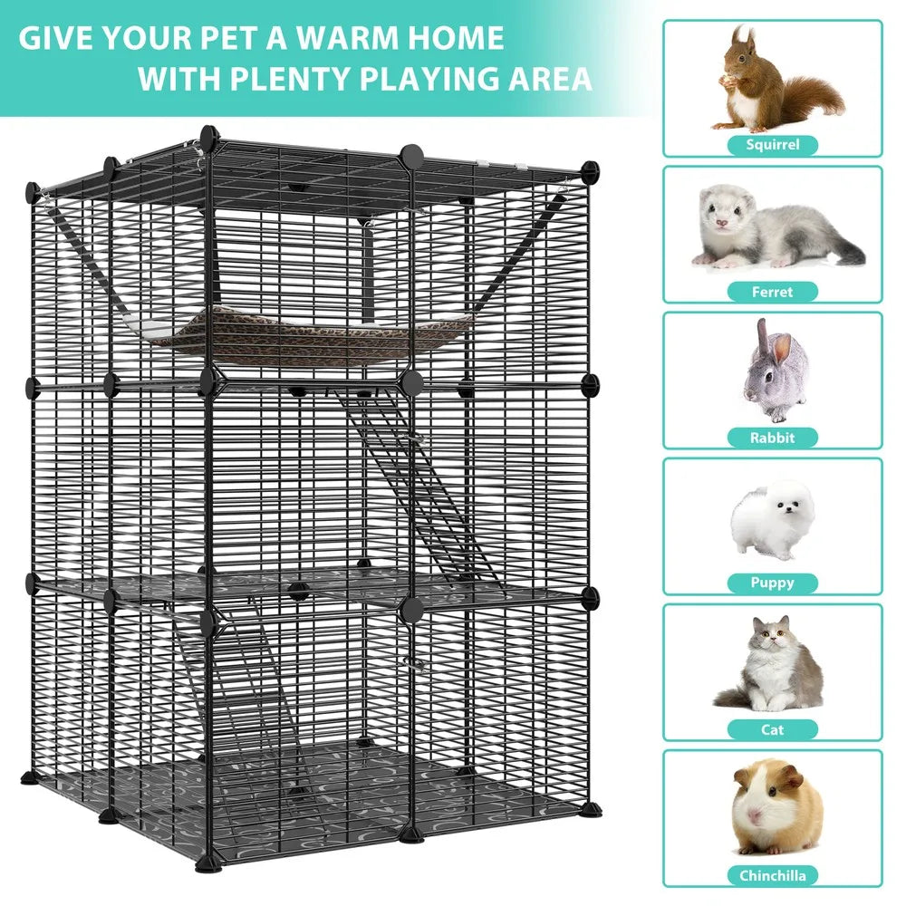 3-Tiers Metal Wire Cat Kennel  for 1-2 Cats