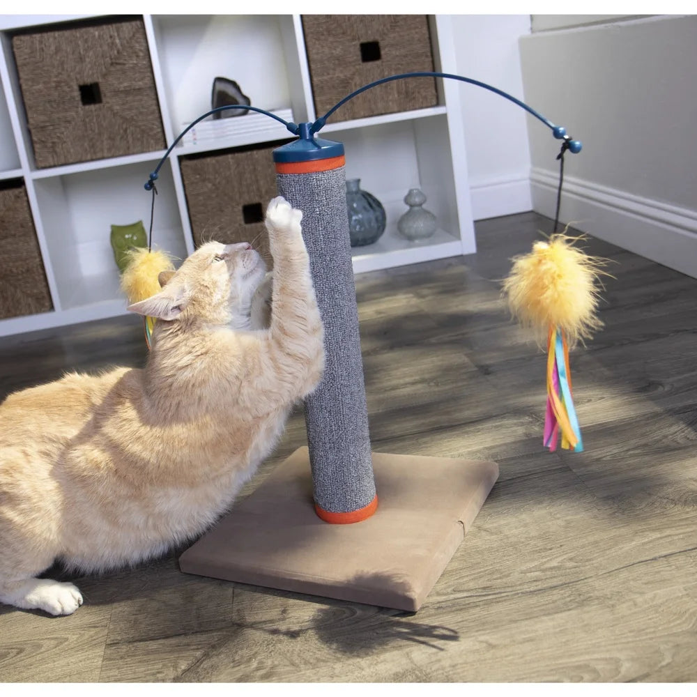 Carpet Cat Scratching Post with Interactive Spinning Wand