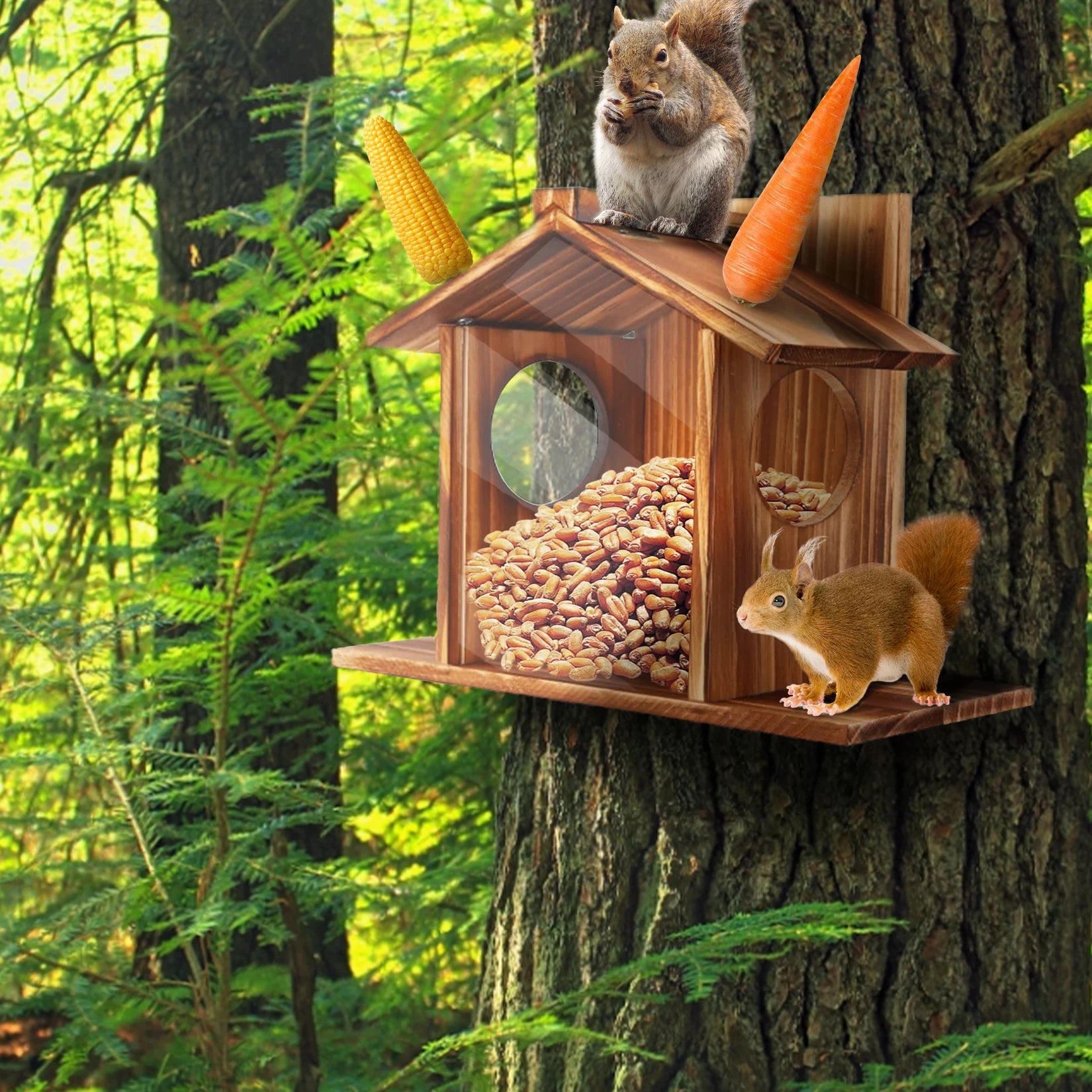 Carbonized Wood Squirrel Feeder