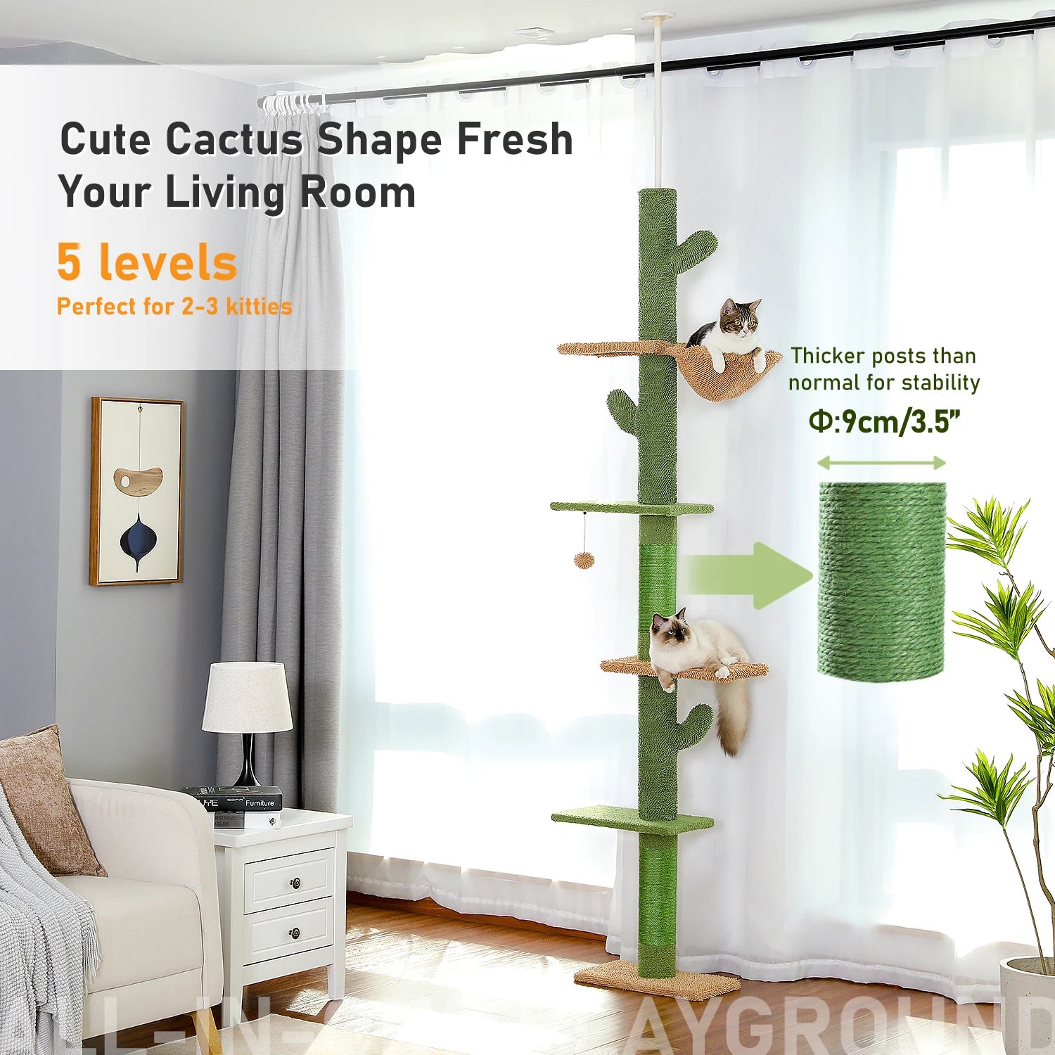 5-Tier Floor to Ceiling Cat Tower Scratching Post