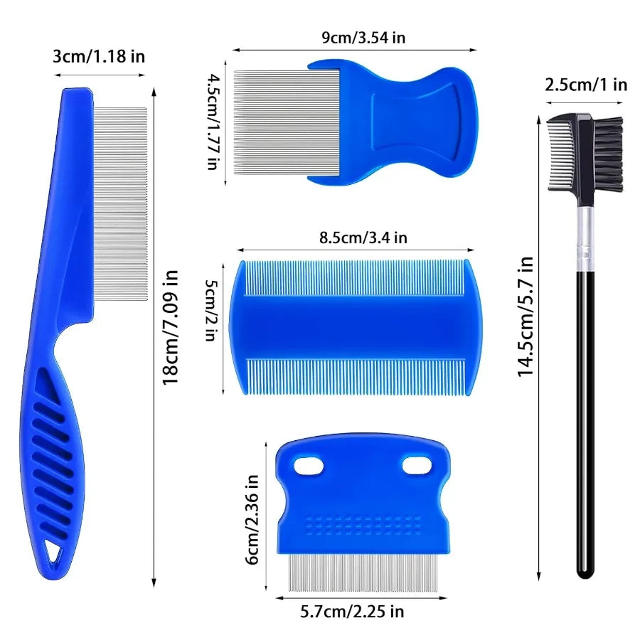 5 Pack Stainless Steel Flea and Lice Combs