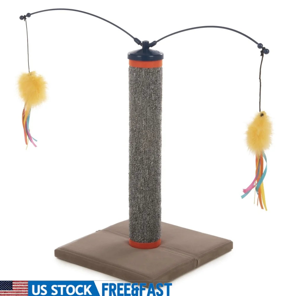 Carpet Cat Scratching Post with Interactive Spinning Wand