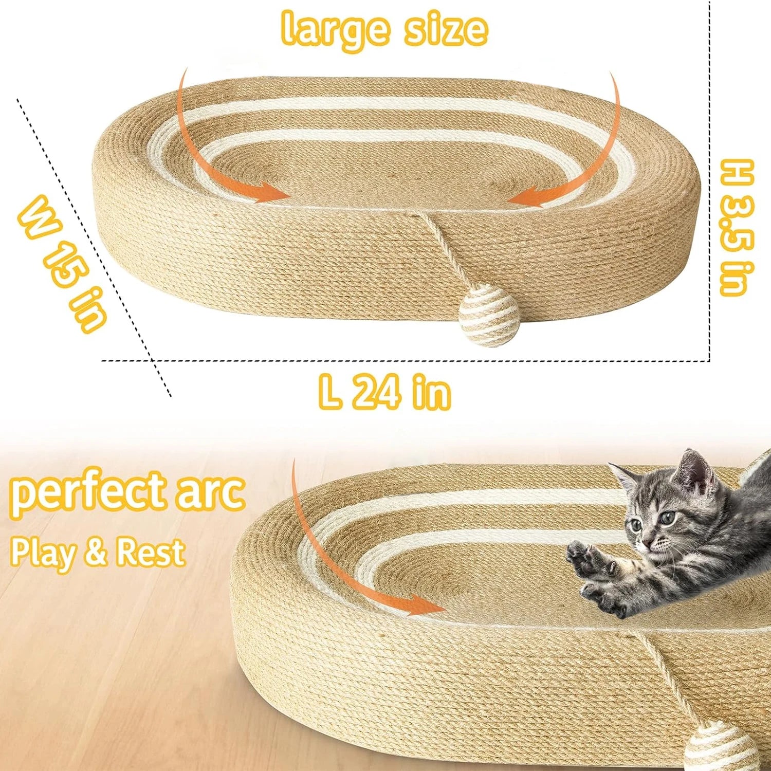 Durable Sisal Cat Scratching Bed Sofa, Beige