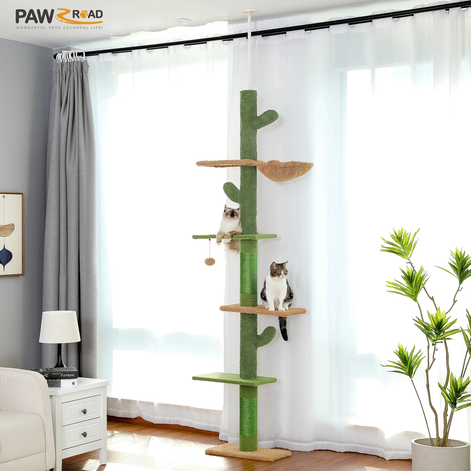 5-Tier Floor to Ceiling Cat Tower Scratching Post