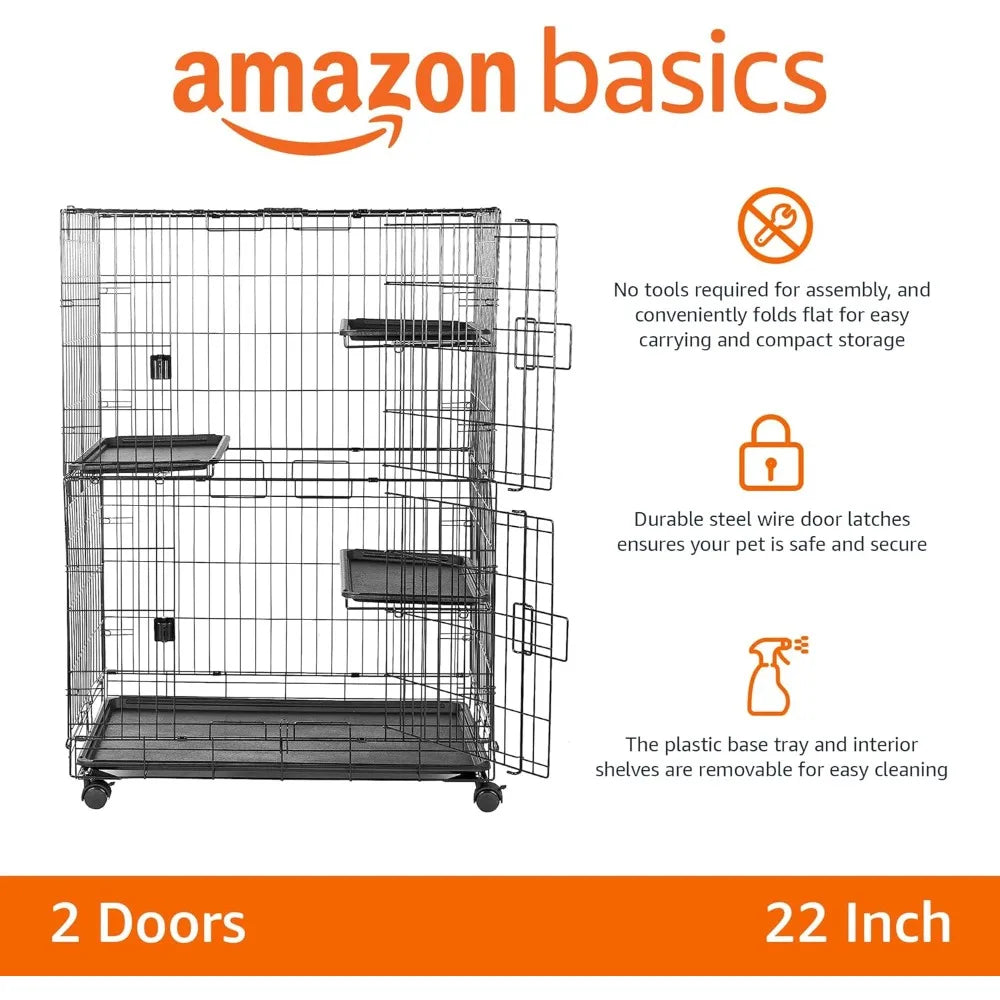 3-Tier Cat Cage Playpen  Kennel - 35.8L x 22.4W x 50.6H, Black