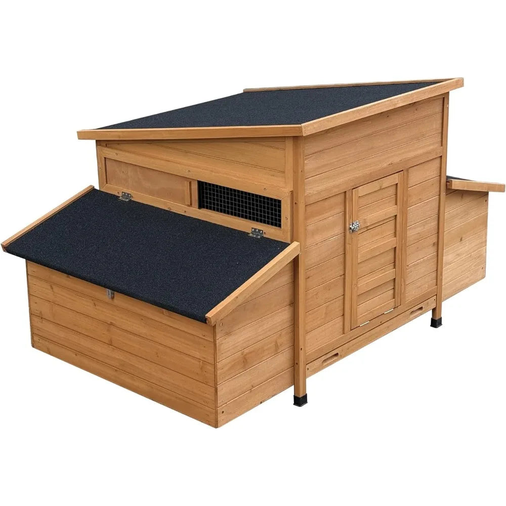 55" Wooden Chicken Hutch with 6 Nesting Boxes