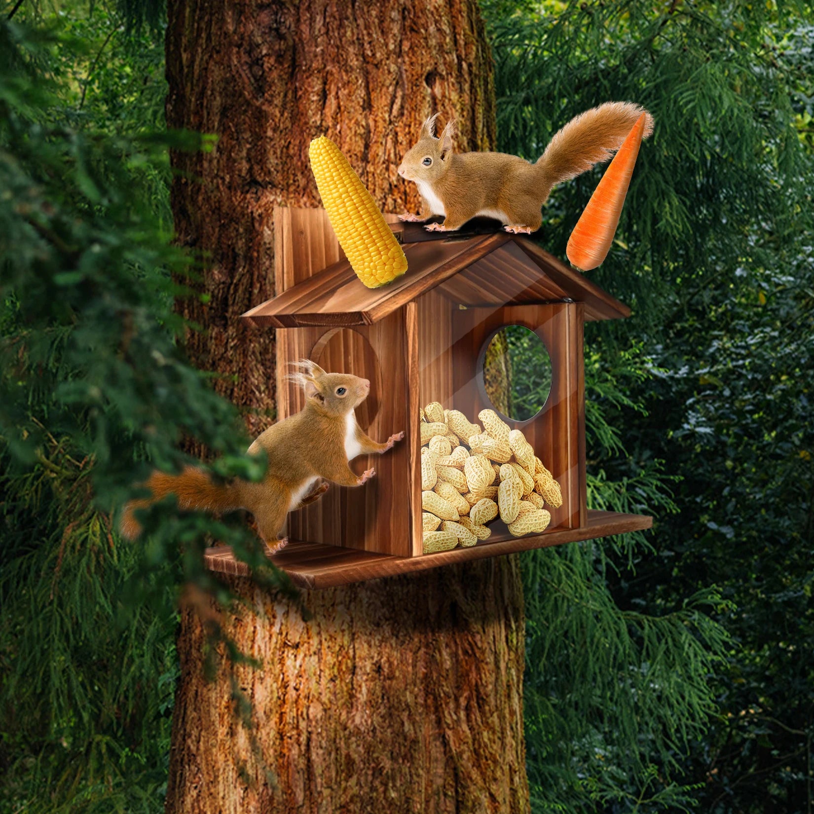 Carbonized Wood Squirrel Feeder