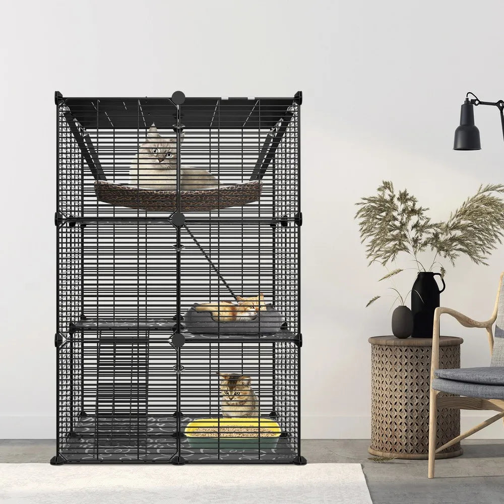 3-Tiers Metal Wire Cat Kennel  for 1-2 Cats