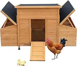 55" Wooden Chicken Hutch with 6 Nesting Boxes