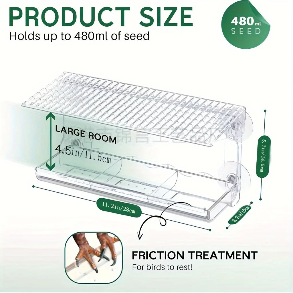 Window Bird Feeder with Removable Seed & Water Tray,
