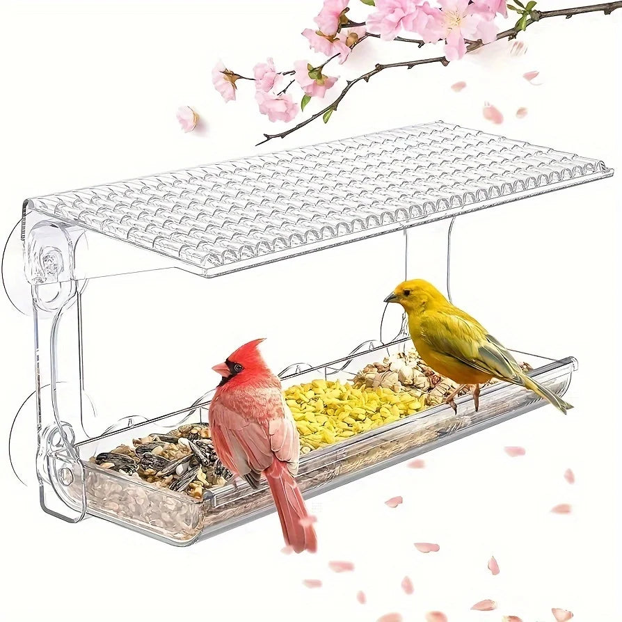 Window Bird Feeder with Removable Seed & Water Tray,