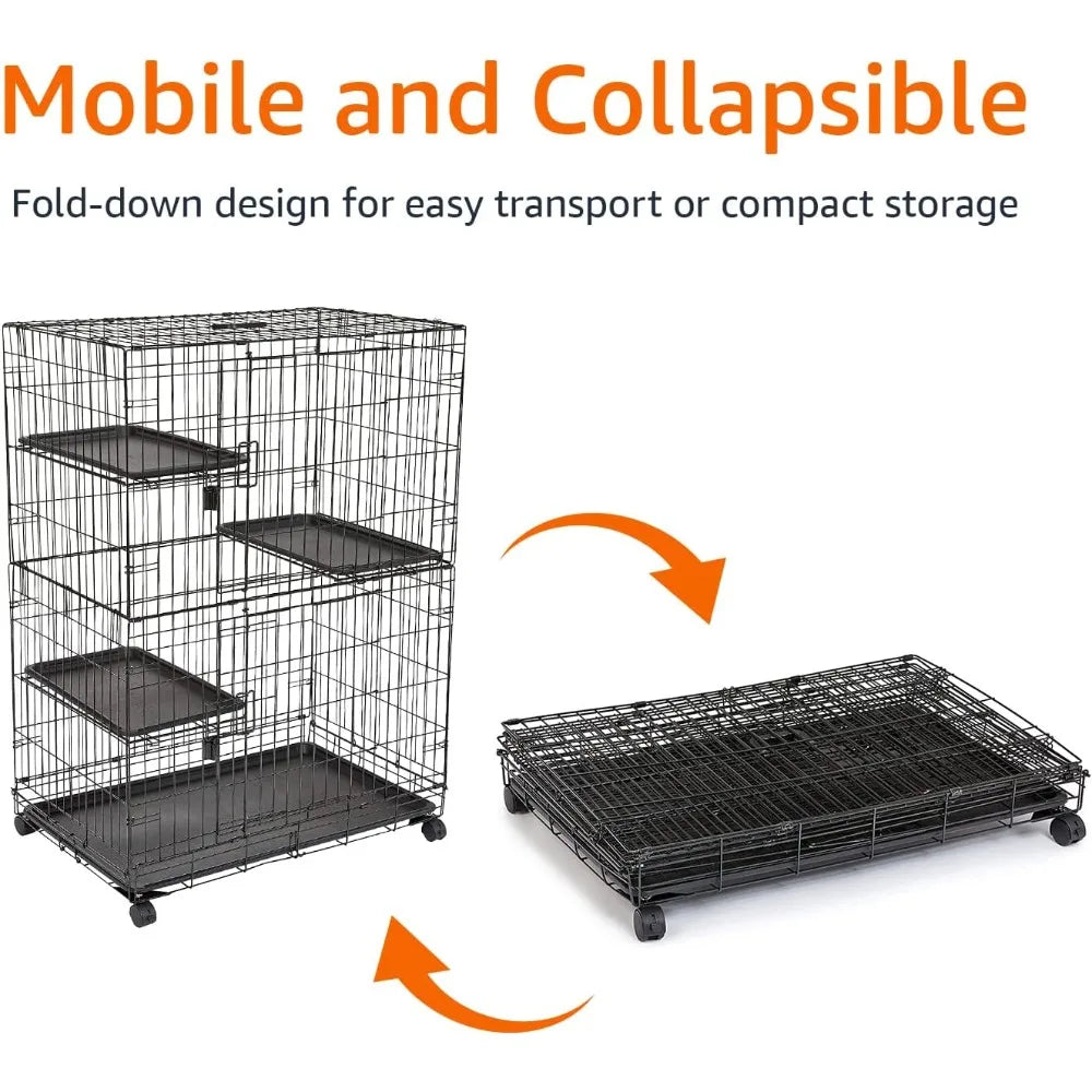 3-Tier Cat Cage Playpen  Kennel - 35.8L x 22.4W x 50.6H, Black