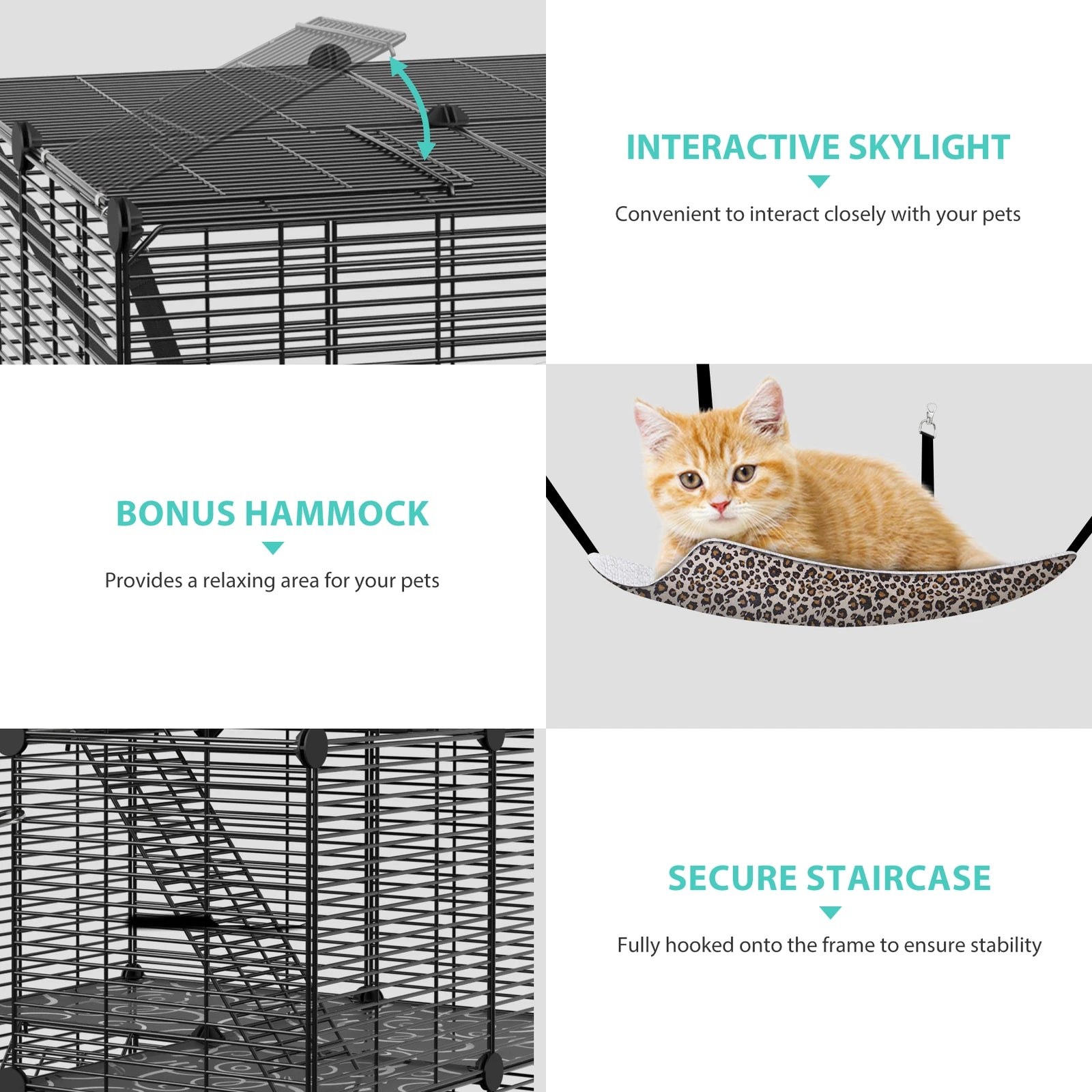 3-Tiers Metal Wire Cat Kennel  for 1-2 Cats