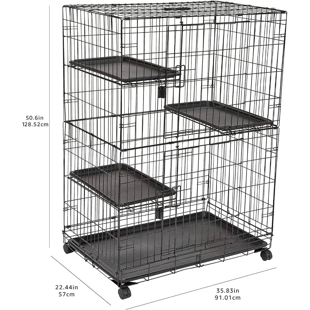 3-Tier Cat Cage Playpen  Kennel - 35.8L x 22.4W x 50.6H, Black