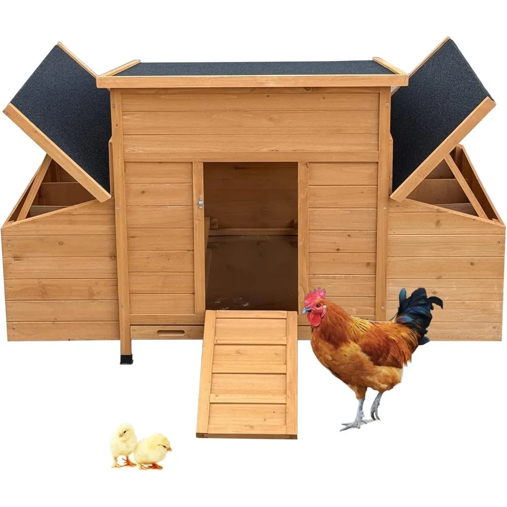 55" Wooden Chicken Hutch with 6 Nesting Boxes