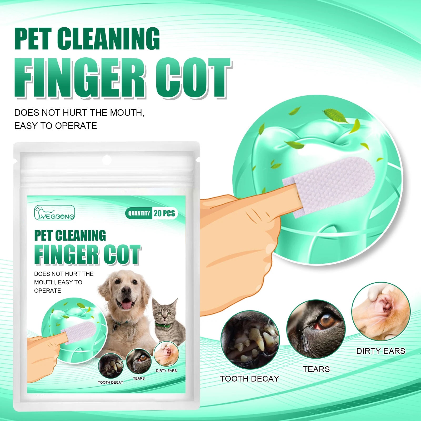 20Pcs/Bag Pet Cleaning Teeth Finger Cover Dog Cat