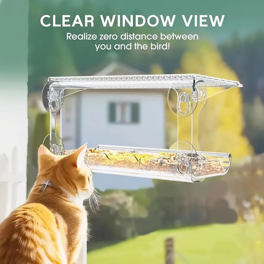 Window Bird Feeder with Removable Seed & Water Tray,