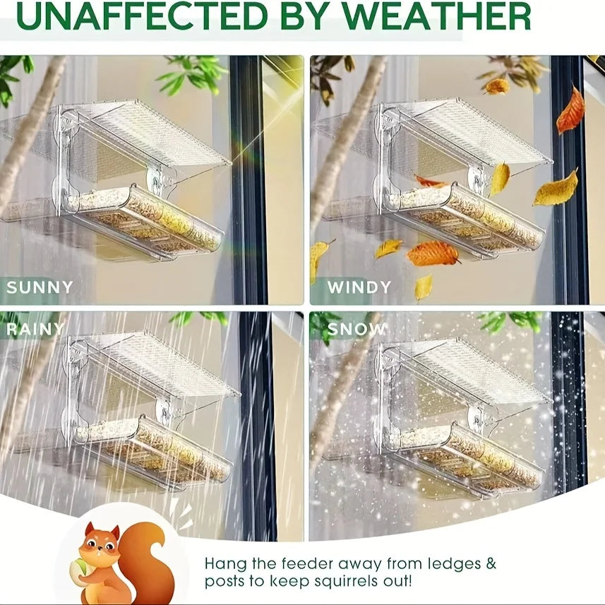 Window Bird Feeder with Removable Seed & Water Tray,